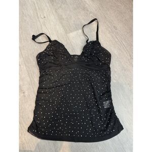 Anwnd black mesh sparkle rhinestone tank camisole, Medium